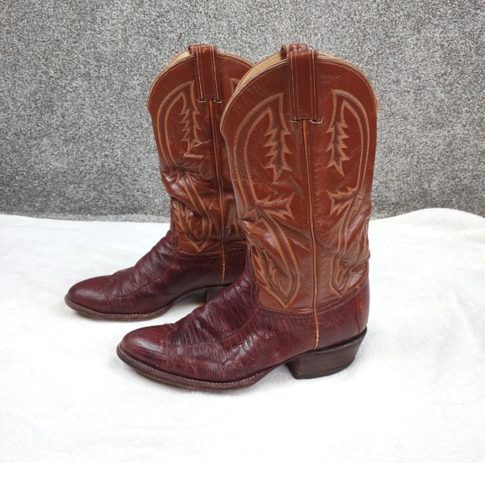 VTG Tony Lama Boots Men 9.5D Lizard Skin Leather Cowboy Western Rodeo